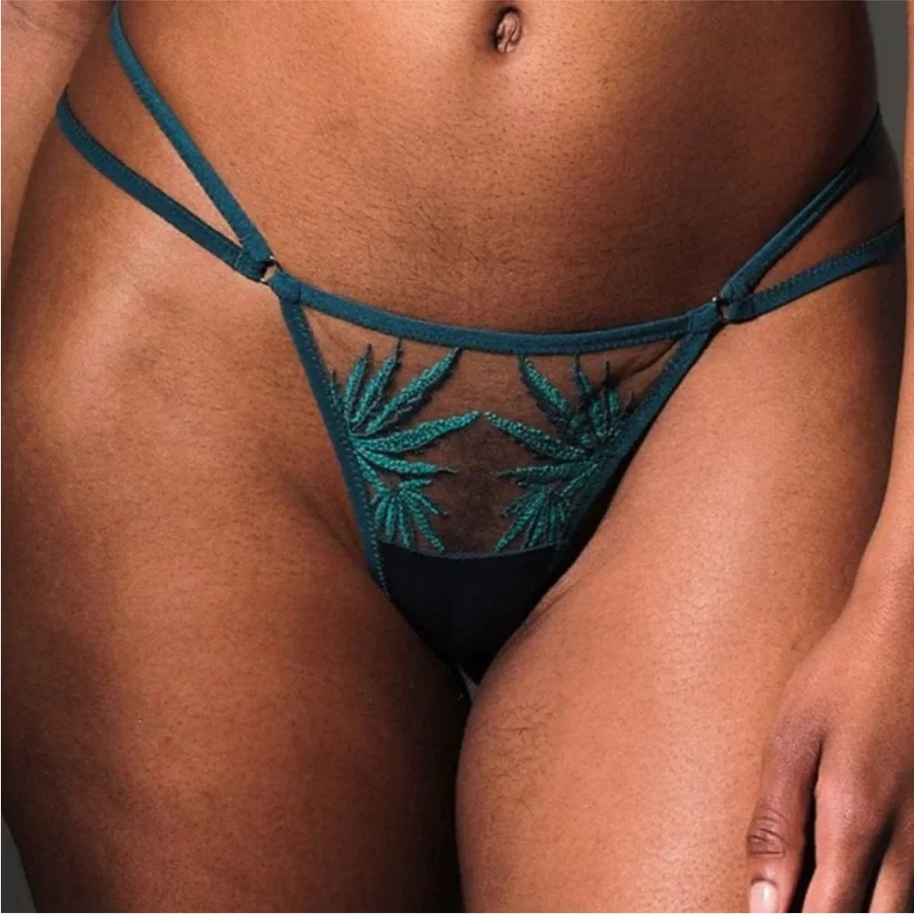 Thistle and Spire Emerald and Biscotti Embroidered Brooklyn Haze Thong Size 3X